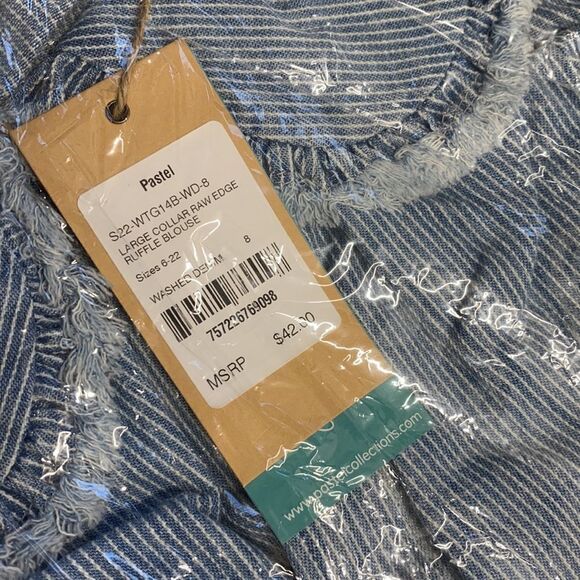 Pastel Large collar Raw Edge Ruffle Blouse New - Picture 5 of 5